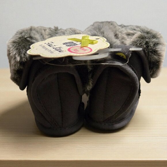 First Steps by Stepping Stones Baby Booties Size 2 Gray Faux Fur Lined Crib Shoe - Picture 4 of 6